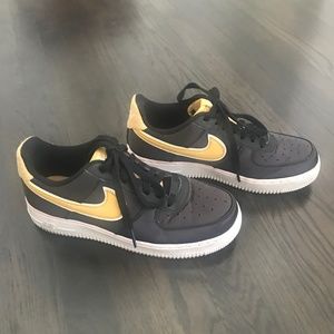 Nike Air Force 1 Black Satin wheat gold Sneaker womens